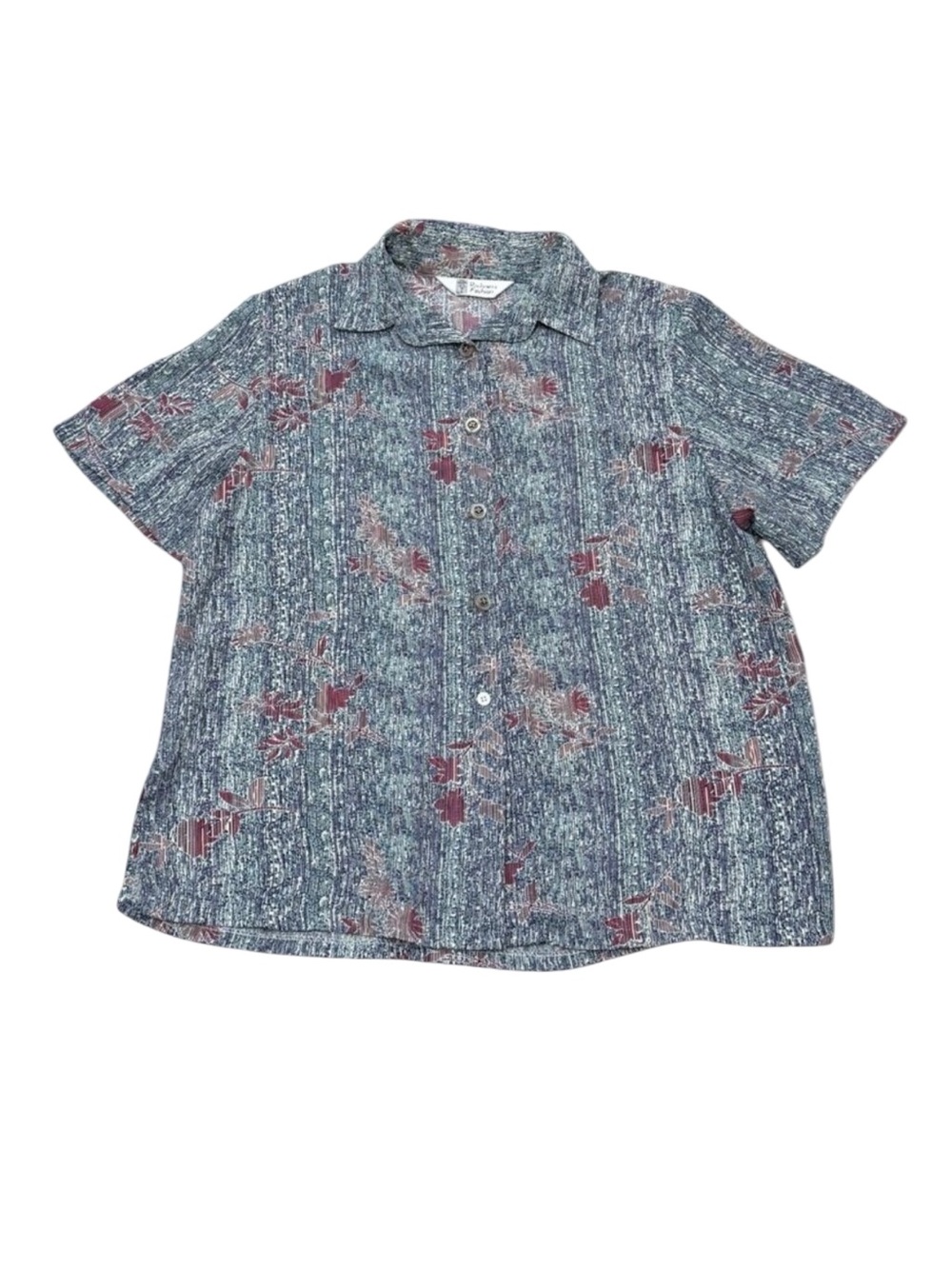 Vintage Women’s Richness Fashion Floral Blouse Blue Red Short Sleeve 1980s